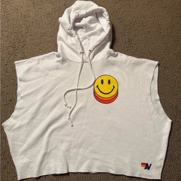 Aviator Nation White Hoodie with Smiley Face - Picture 1 of 5
